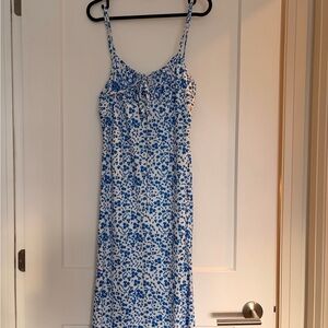 SHEIN White and Blue Floral Midi Dress